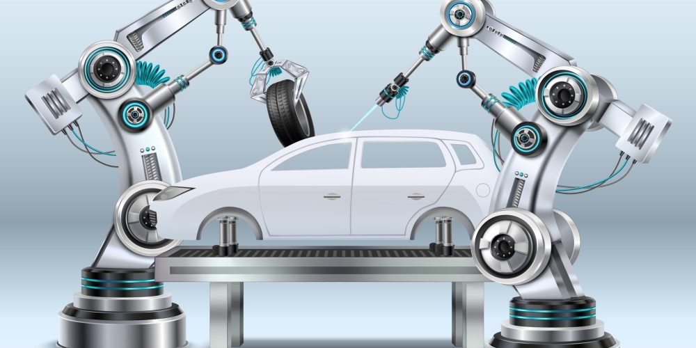 Robotic arms in car assembly line manufacturing process in automotive industry realistic composition closeup image vector illustration SSUCv3H4sIAAAAAAACA01Ry07DQAz8FcvniIK45V4hkJBQ4VZxcBw3XXWzjvYRqKr8O94+RG8eP8bj8Qk7So6xPaHzvqQcKTsN2D41KL3LGh15bB+XBlOmXJIk6zXElGWw6hnfSLanmscWX0NfueqsDZbOUu8Uyo64MoYBl+bW+iW8D+p1OP63usTiPQXRknD5bpAGCXysm211FC90FrK10uEnSxyvqmbXi15CKr2rIc7K5K3+XFWbKh1rdog07R1HN0usuJfEFuBGO82OgYwTXACmCJSSjJ0/gndBYLweUuohMEVlSedWKsZtw7MYOt9/hCjkXaqErOOkyVV3gb0mKRO40Q6DWaorcO//A6zNfOq8wPrjEyj0sJHQS6x73j5eYKdxNPsazL/VRGyubl640oo1sEy5kF/le4P1YK9dluUPvjlXEPgBAAA=